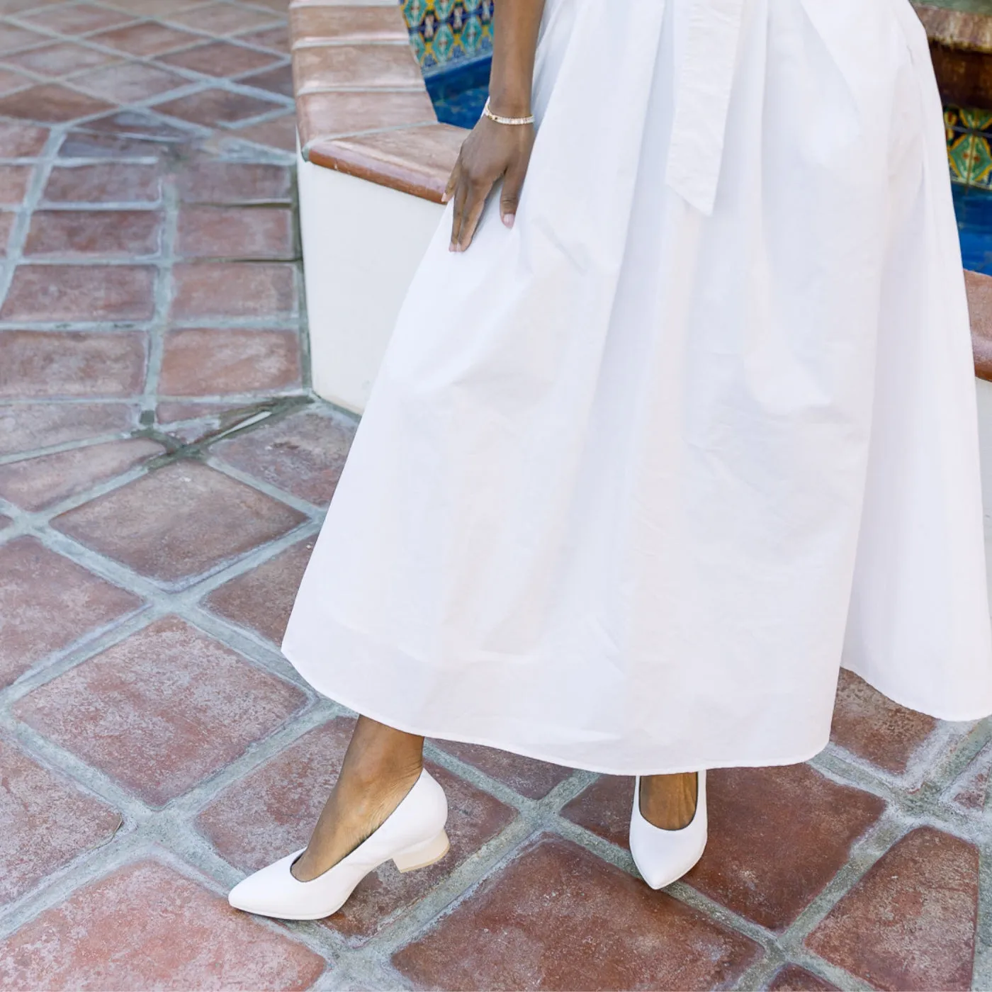 The Pump - White Leather 4 Block