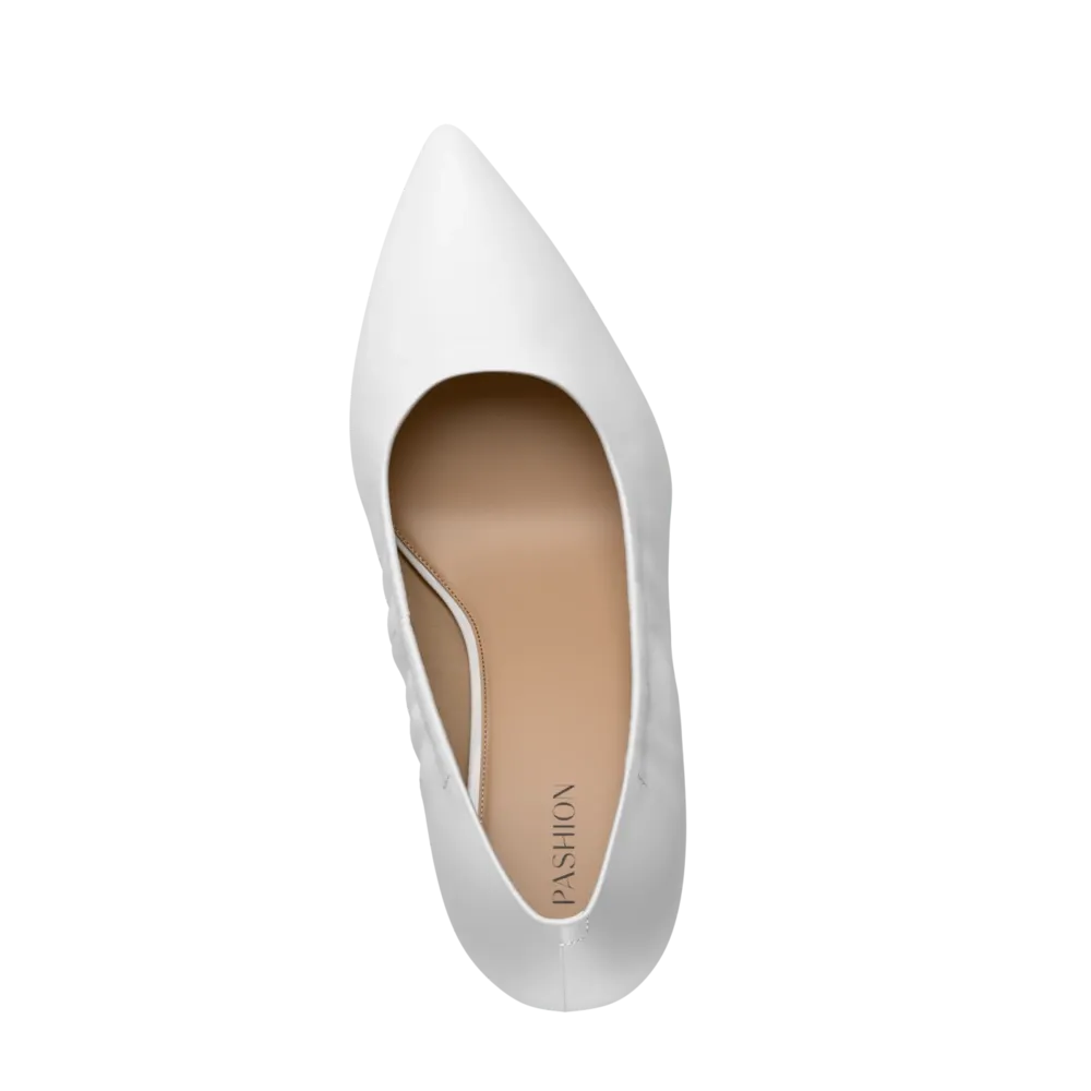 The Pump - White Leather 4 Block