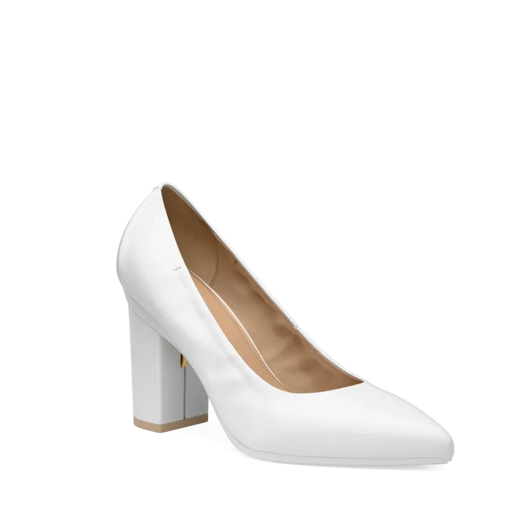The Pump - White Leather 4 Block