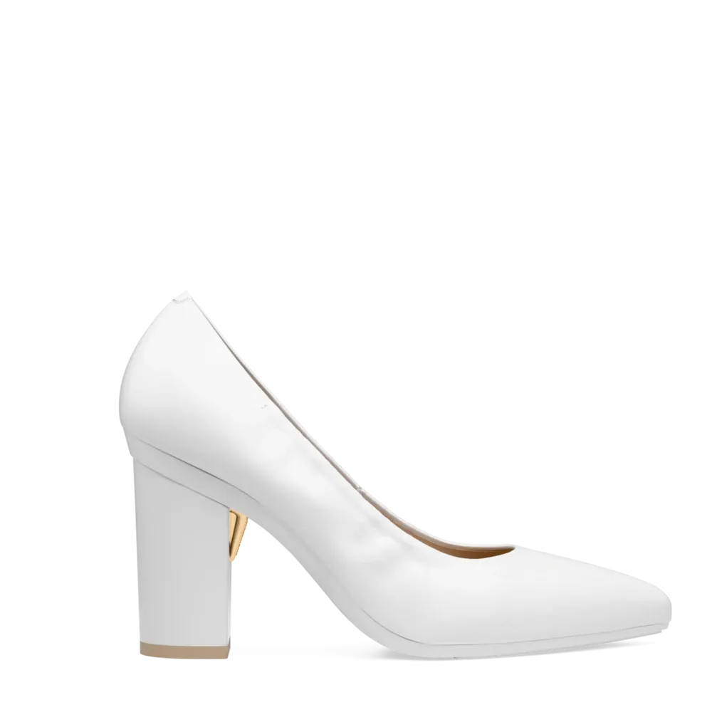 The Pump - White Leather 4 Block