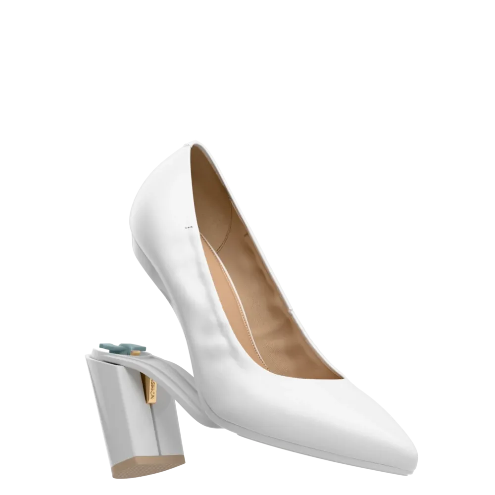 The Pump - White Leather 4 Block
