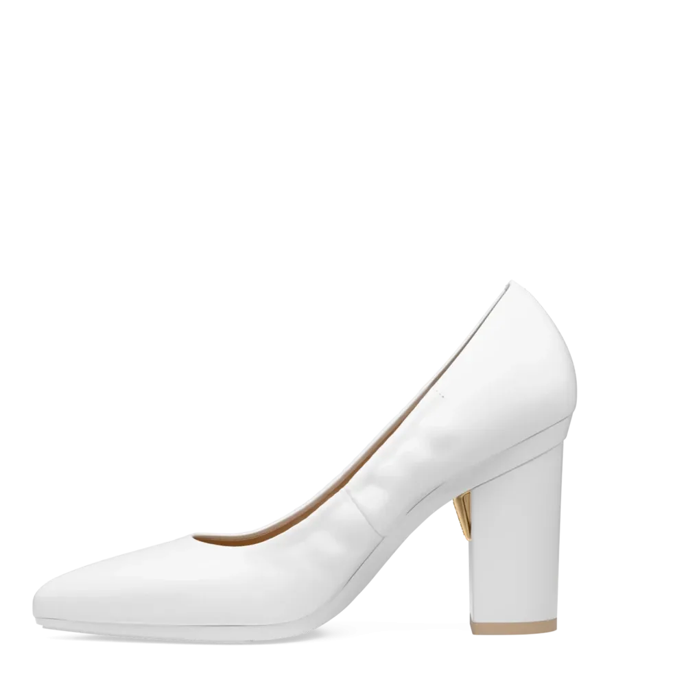 The Pump - White Leather 4 Block
