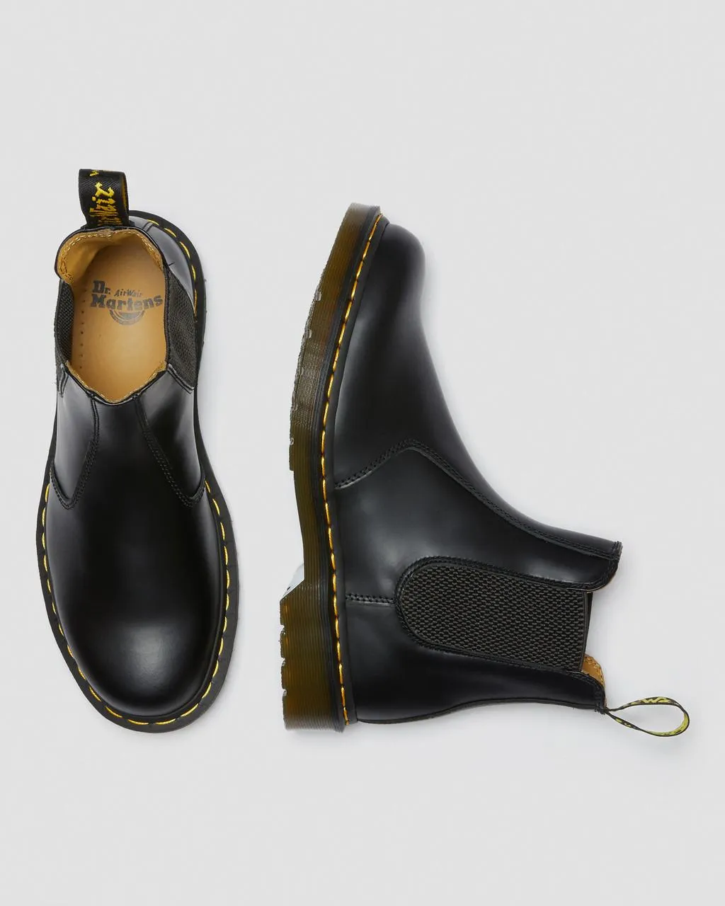 Unisex 2976 Yellow Stitch Smooth Leather Chelsea Boots Black Smooth