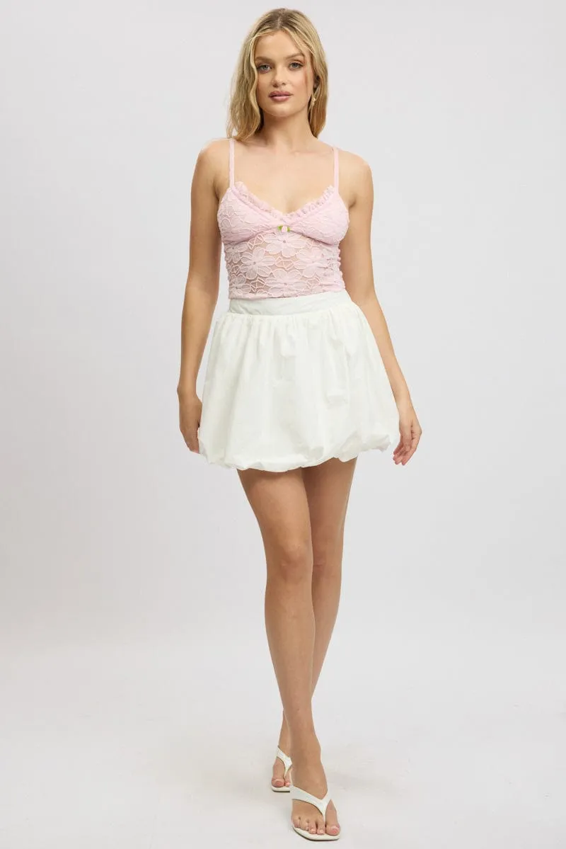 White Bubble Skirt High Waisted Mini Lined Balloon