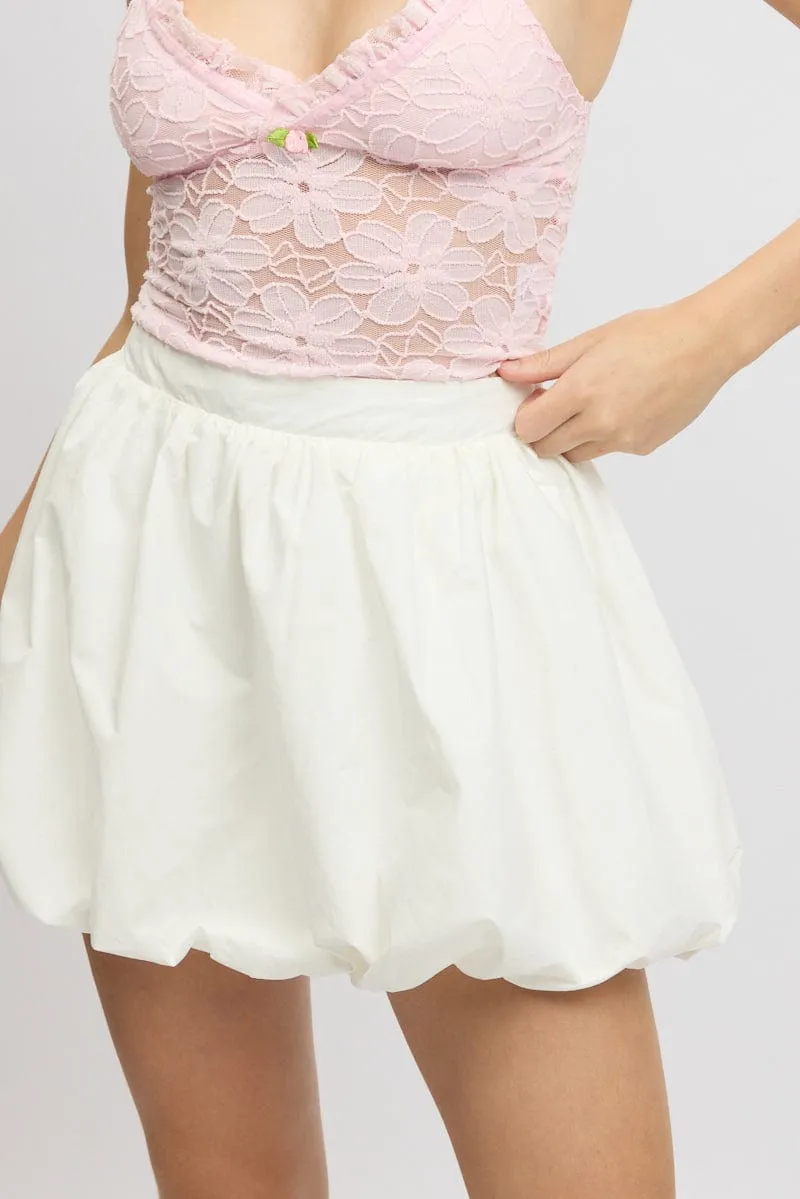 White Bubble Skirt High Waisted Mini Lined Balloon