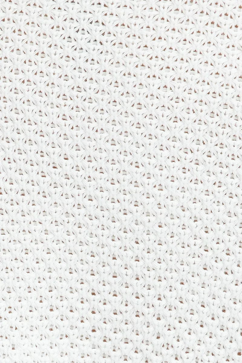 White Knit Top Long Sleeve Crew Neck