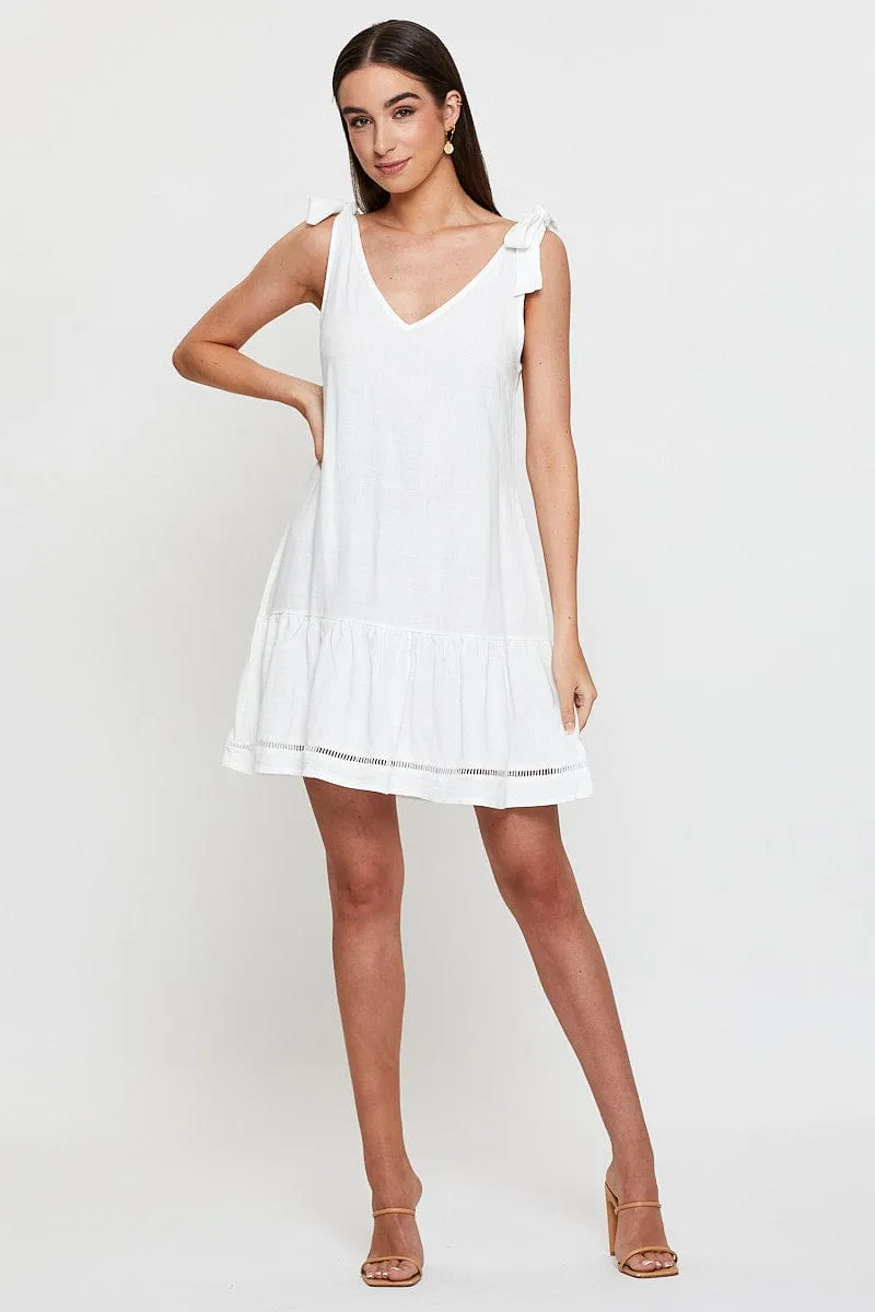 White Mini Dress V Neck