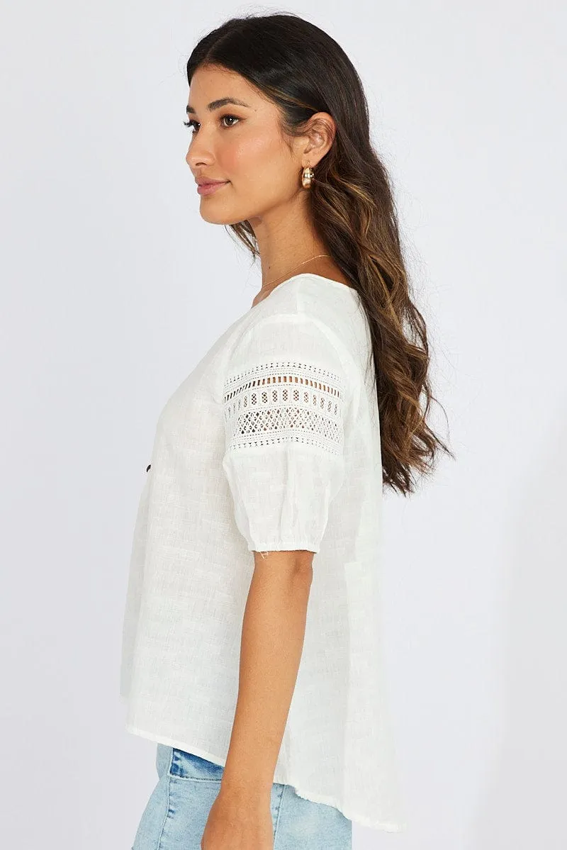 White Top lace details sleeve texture cotton