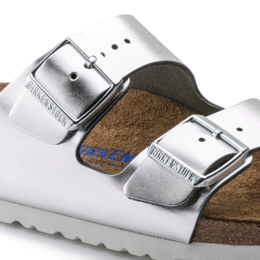 Women's Arizona Soft Footbed Leather Metallic Silver Medium/Narrow