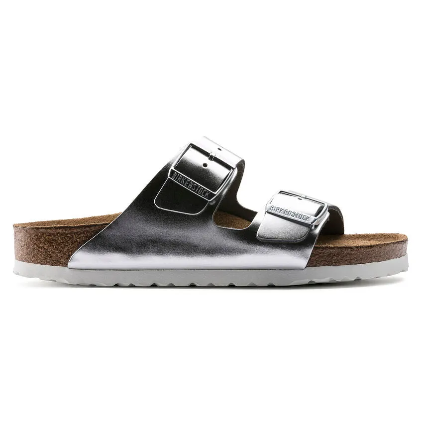 Women's Arizona Soft Footbed Leather Metallic Silver Medium/Narrow