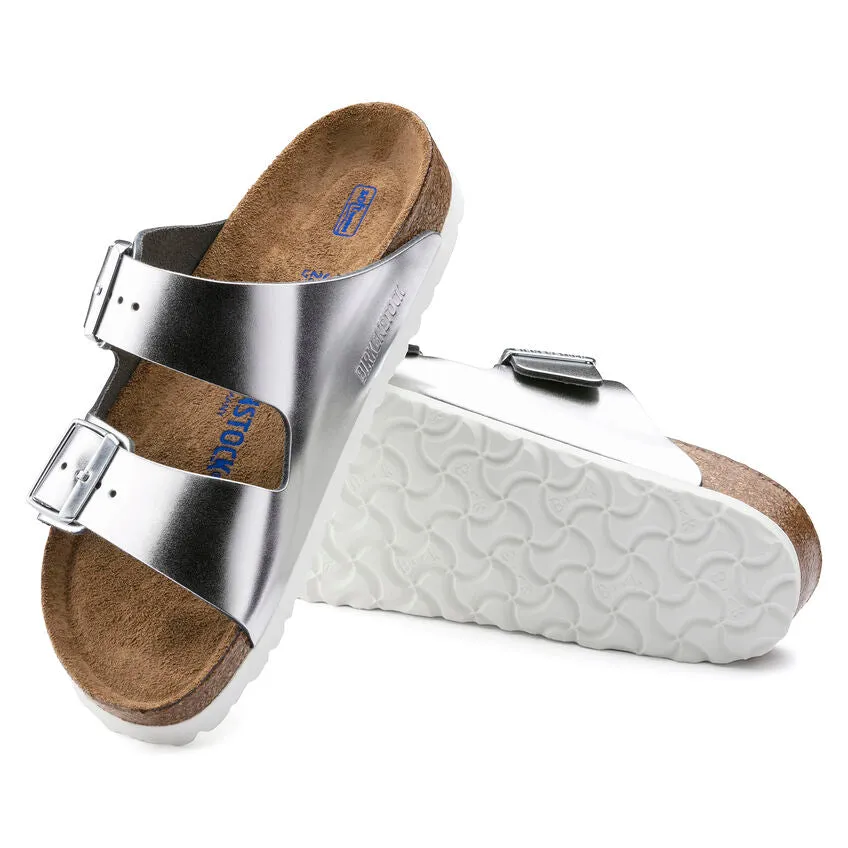 Women's Arizona Soft Footbed Leather Metallic Silver Medium/Narrow