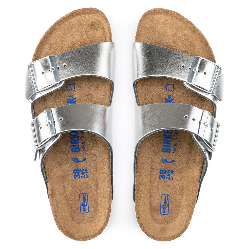 Women's Arizona Soft Footbed Leather Metallic Silver Medium/Narrow
