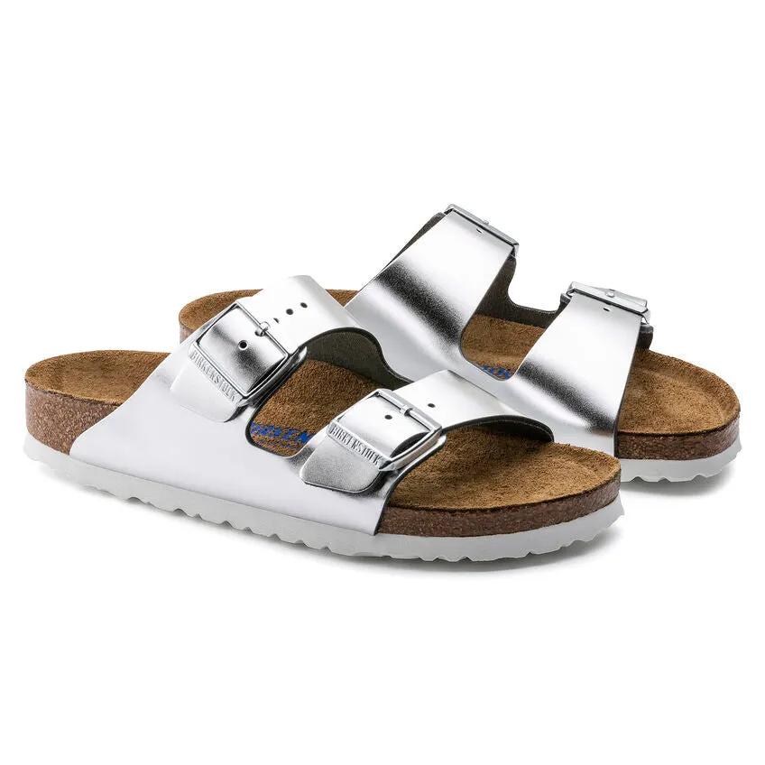 Women's Arizona Soft Footbed Leather Metallic Silver Medium/Narrow